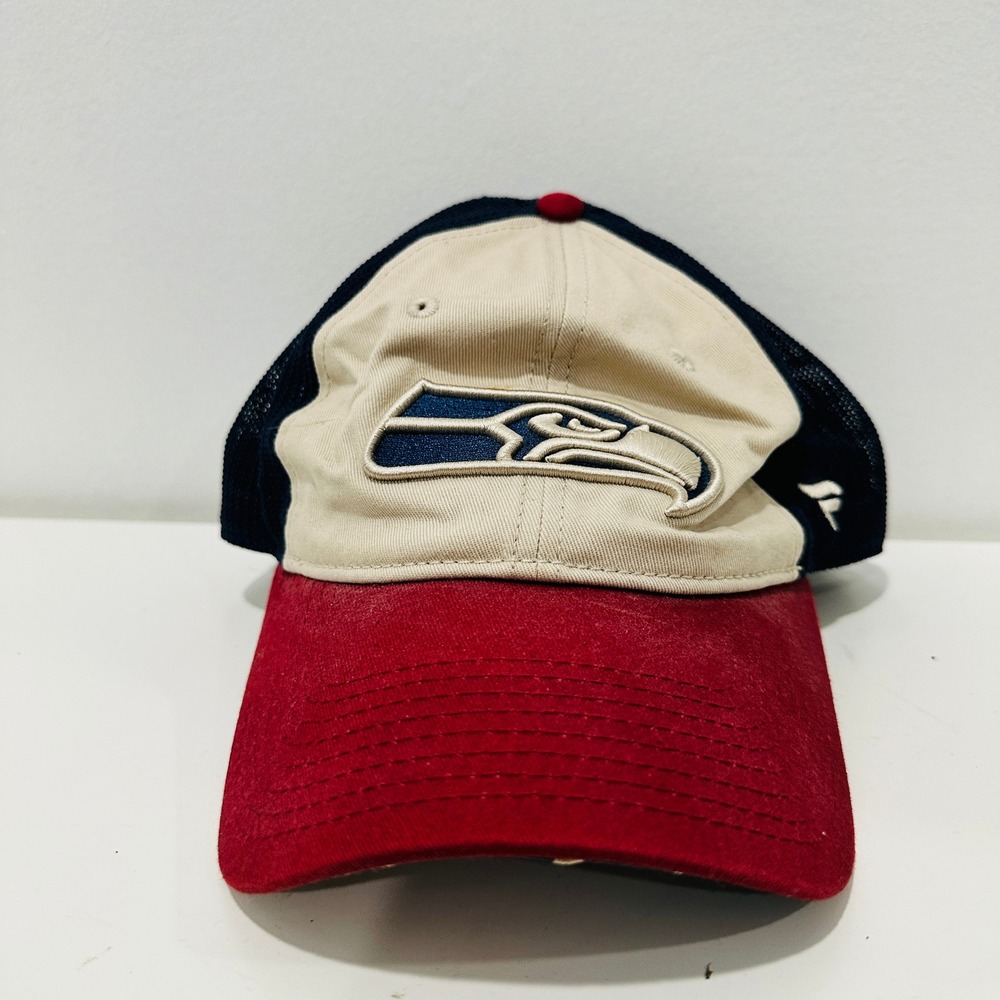 Fanatics NFL Pro Line Seattle Seahawks Trucker‎ Hat Tan Navy Red Snapback Cap